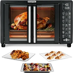 Easy-clean French door air fryer toaster oven combo